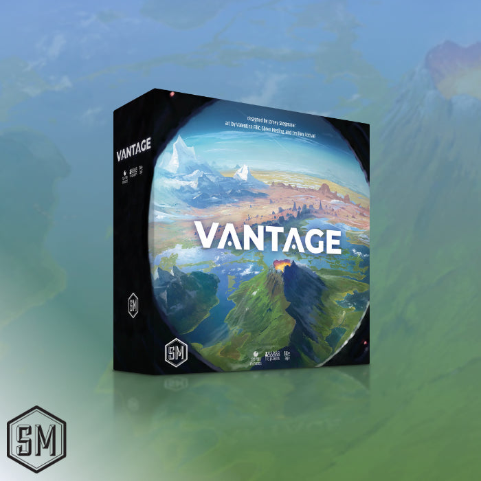 Vantage product packaging with a scenic design on a gradient background