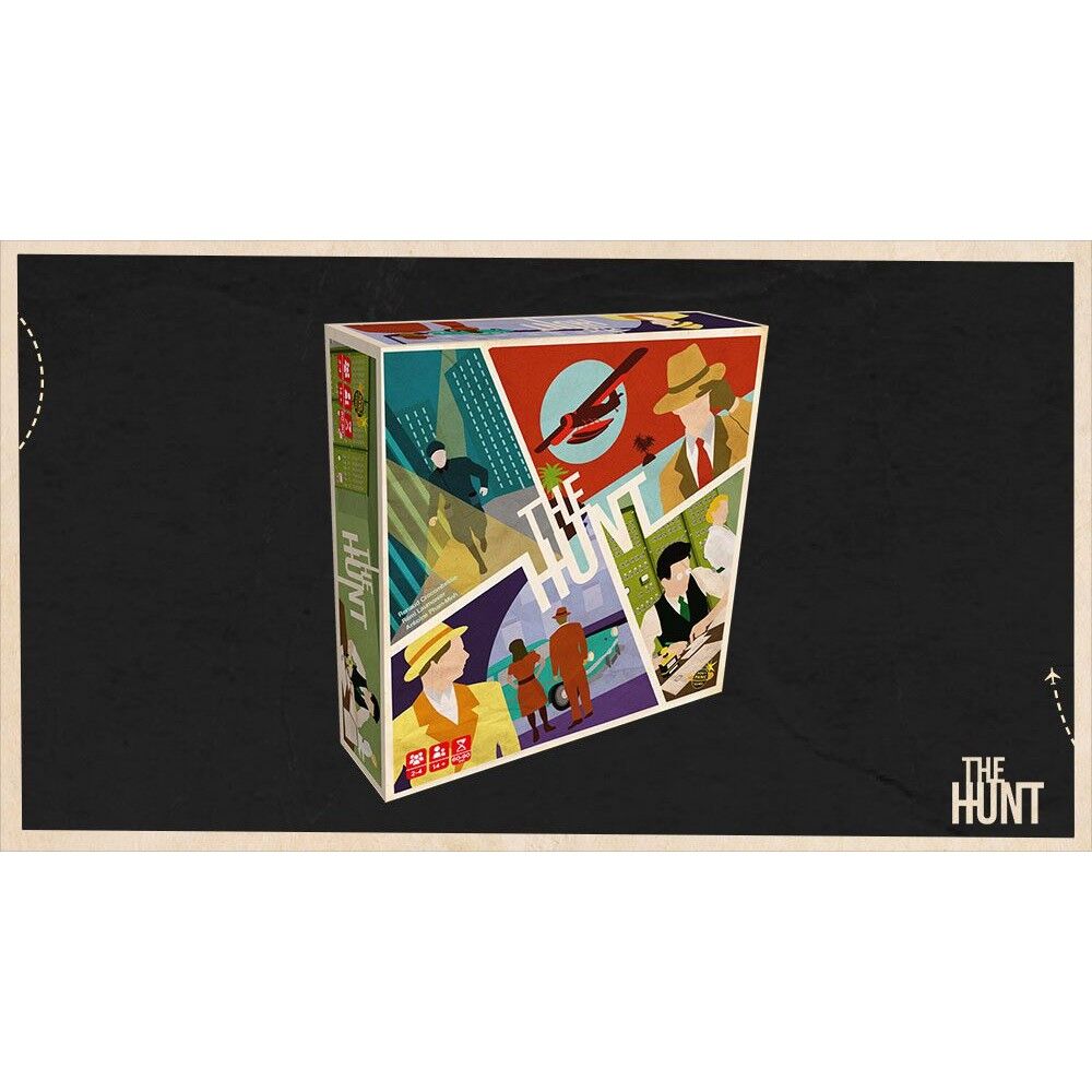 Board game box titled 'The Hunt' on a black background