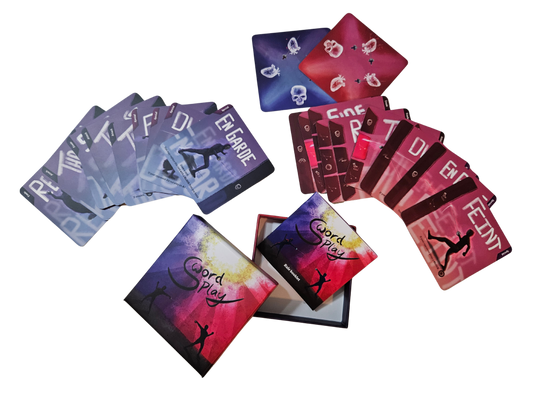 Colorful playing cards with various designs on a white background for the game 'Sword Play'
