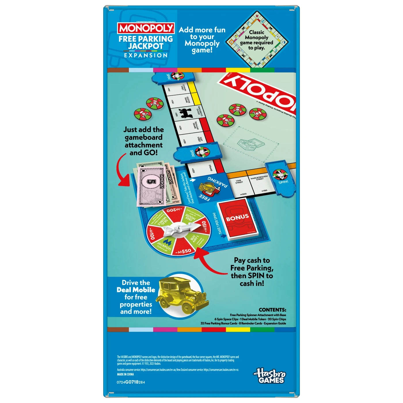 Monopoly Free Parking Jackpot expansion packaging rear view on a white background