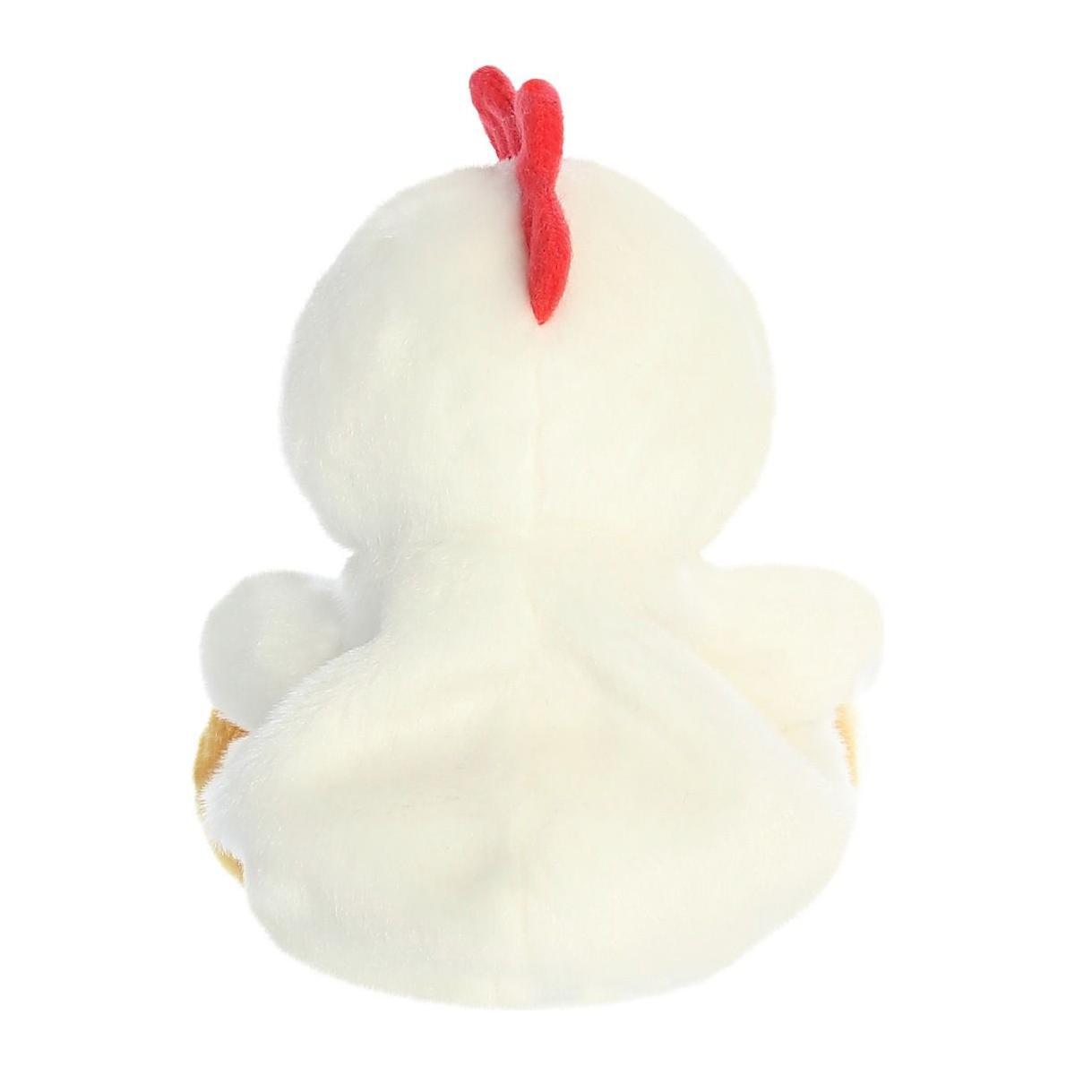 The Twice as Sweet Palm Pal Cooper Chicken is a fluffy white plush with a soft body, small wings, and a red comb—an adorable stuffed animal that’s perfect for all ages.
