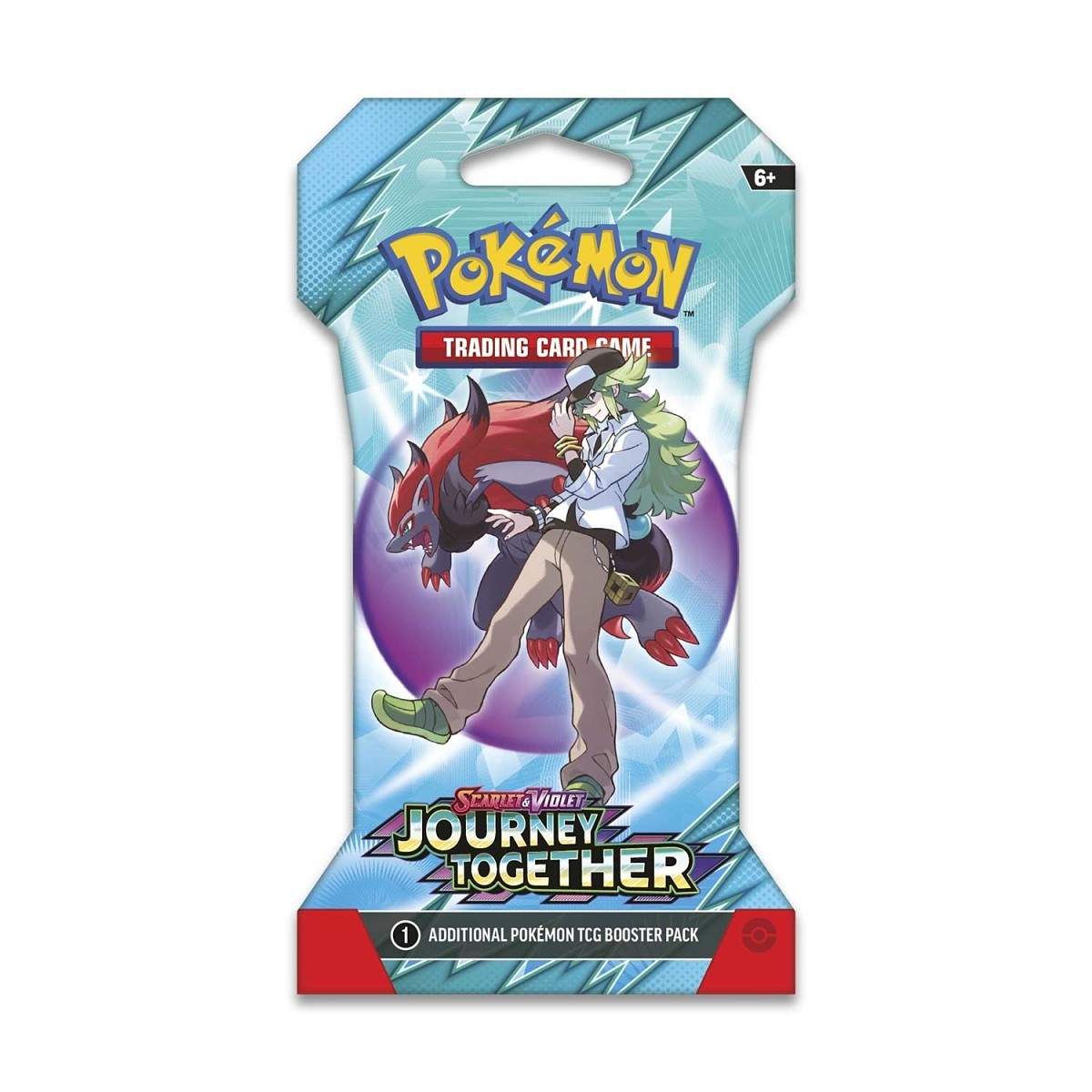 Pokémon Trading Card Game booster pack 'Journey Together' with character and dragon-like creature on a white background