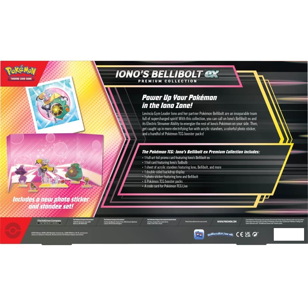 Pokémon trading card game premium collection box featuring Iono's Bellibolt ex rear view