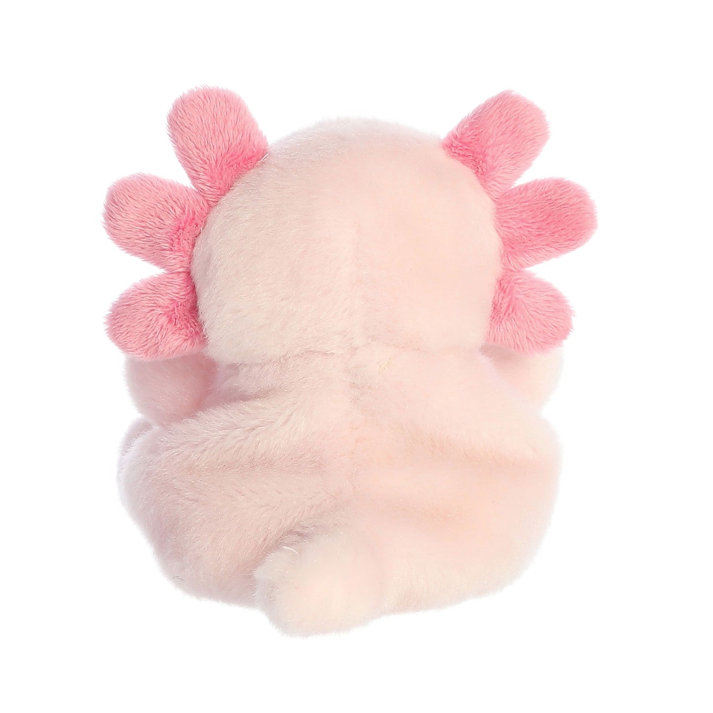The Twice as Sweet Palm Pal Ax Axolotl is a cute plush toy with soft pink fur and six fluffy, darker pink gill-like head appendages—an adorable aquatic stuffed animal perfect for any collection.