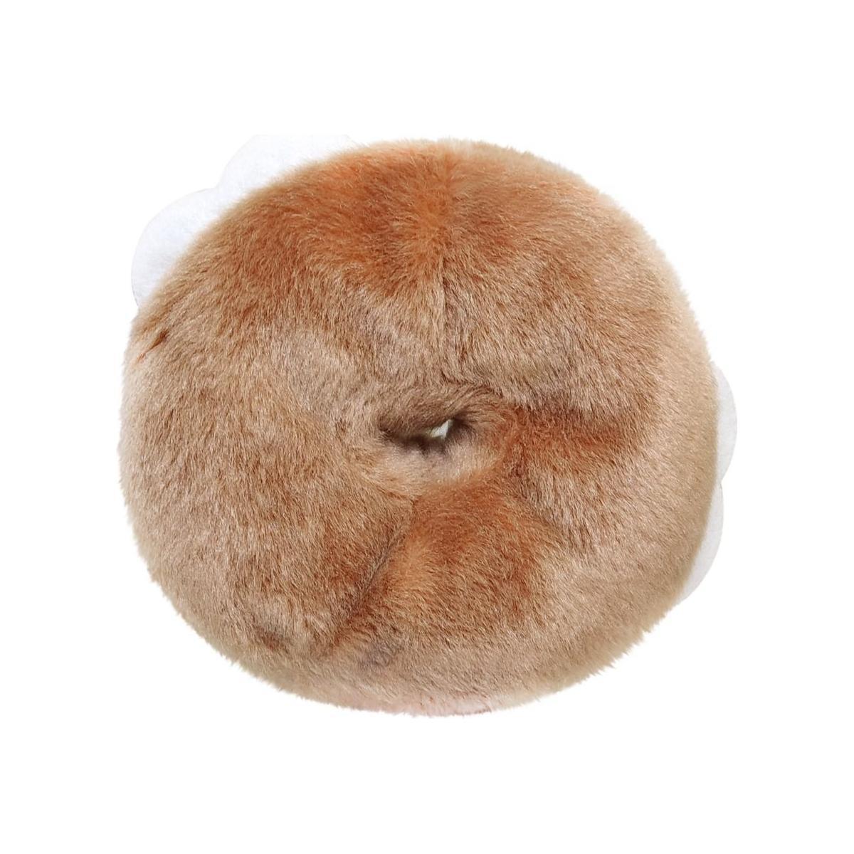 A round, fluffy Palm Pal Tony Everything Bagel plush by Twice as Sweet, light brown with a soft faux fur texture and a small center hole, is shown on a white background.