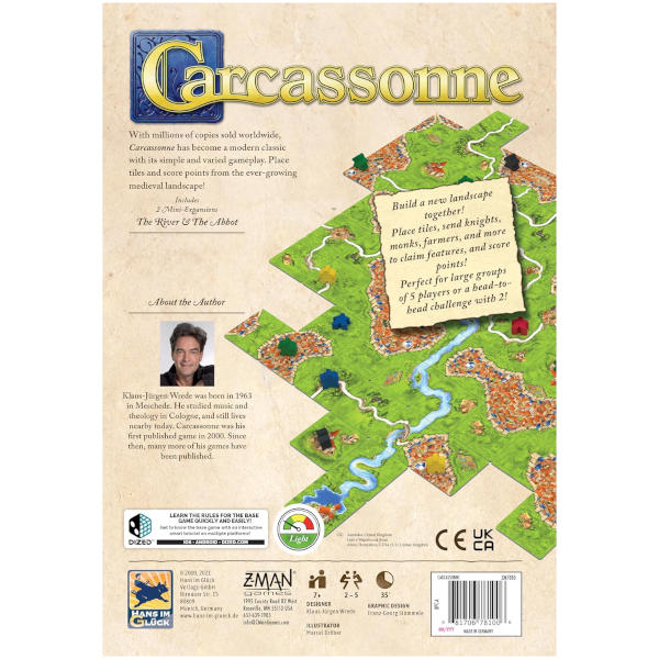 Carcassonne board game packaging rear view details.