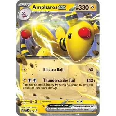 Pokémon trading card featuring Ampharos EX with yellow and red design