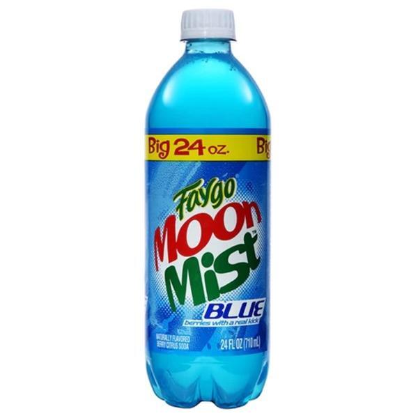 A 710mL plastic bottle of Faygo Blue Moon Mist (USA) by Twice as Sweet features a blue liquid and vibrant branding, delivering a refreshing berry twist.