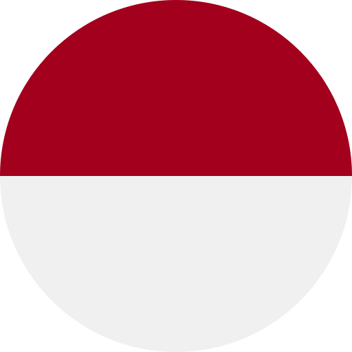 A circular icon of the Indonesian flag with a red top half and a white bottom half.