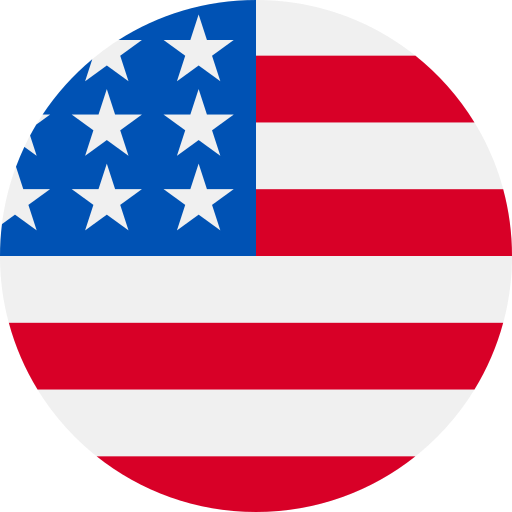 A circular icon of the United States flag, featuring white stars on a blue field and red and white horizontal stripes.