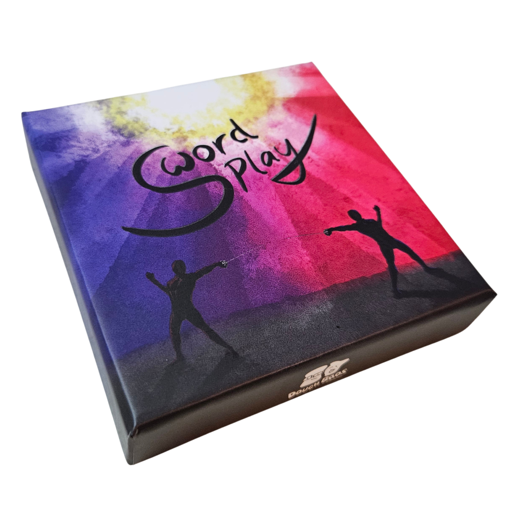 Board game box with 'Sword Play' branding and colorful design