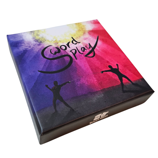 Board game box with 'Sword Play' branding and colorful design