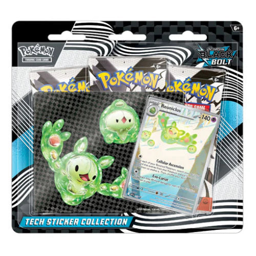 Pokémon trading card game pack with stickers and a card featuring a Pokémon character.