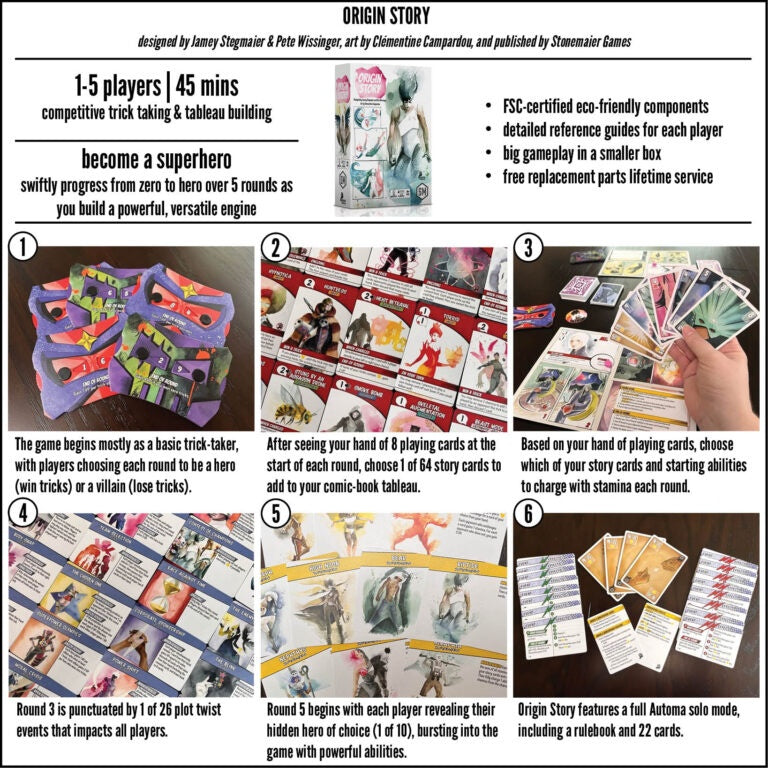 Card game packaging with instructions and components on a white background