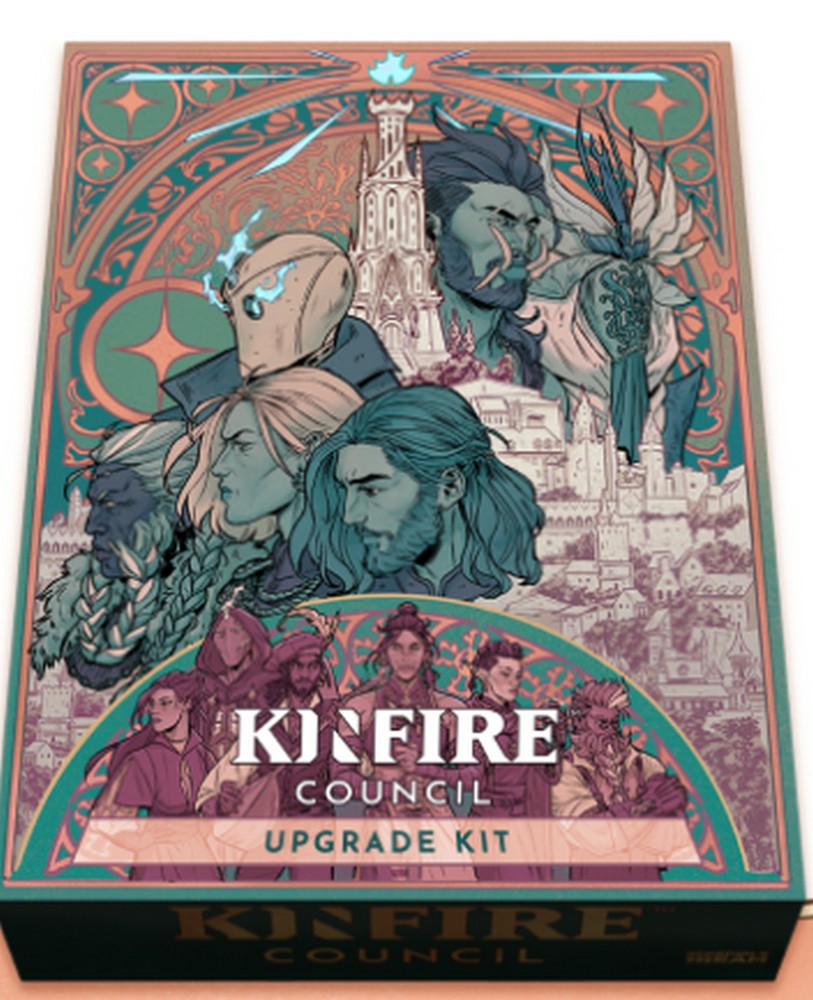 Box for 'Kinfire Council Upgrade Kit' with fantasy-themed artwork on a white background