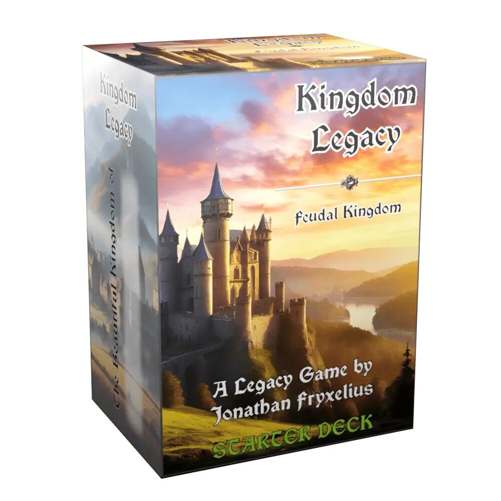 Kingdom Legacy game box with castle illustration on a white background