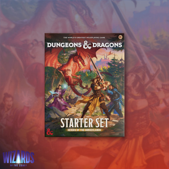 Dungeons & Dragons Starter Set book cover with fantasy characters and dragon on a blurred background