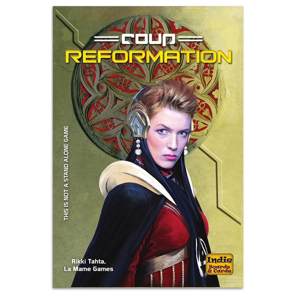 Game cover of 'Coup Reformation' with a character in fantasy attire and intricate design elements.