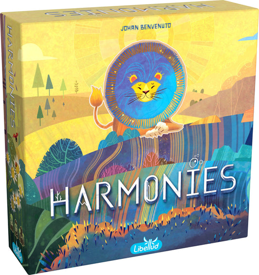 Front view for the board game box for Harmonies