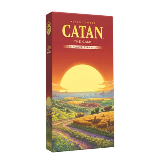 Catan board game expansion box with sunset and landscape design