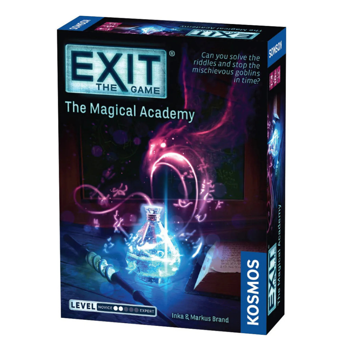Board game box for 'EXIT: The Magical Academy' by Kosmos on a white background