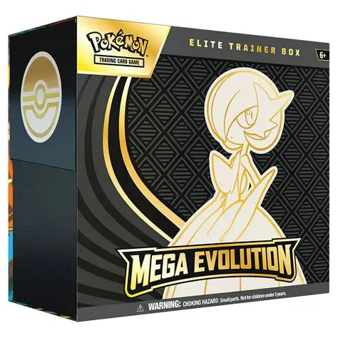 Pokémon Elite Trainer Box with Mega Evolution theme on a white background