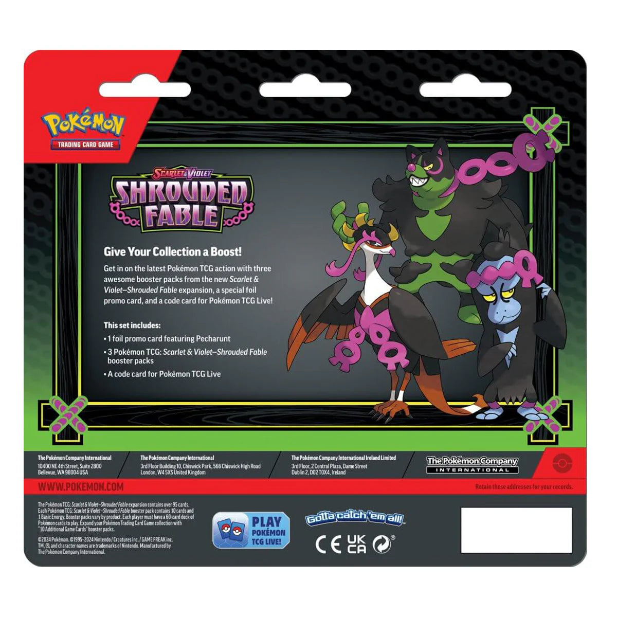 Pokémon trading card game booster pack with characters on a black background