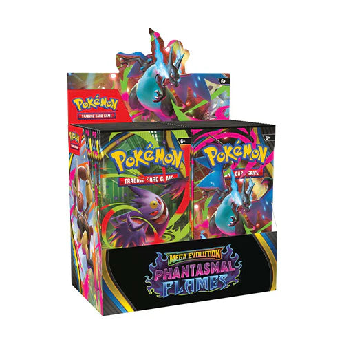 Pokémon trading card game box Mega Evolution Phantasmal Flames with colorful packaging on a white background
