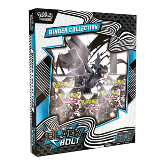 Pokémon Black Bolt binder collection packaging with Pokémon characters on a white background