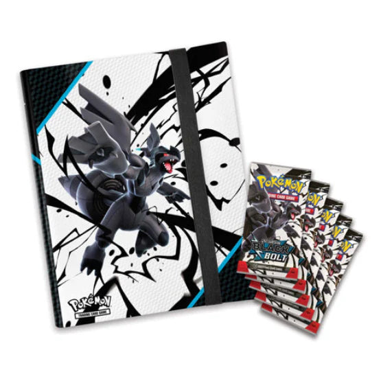 Pokémon trading card game binder with cards on a white background