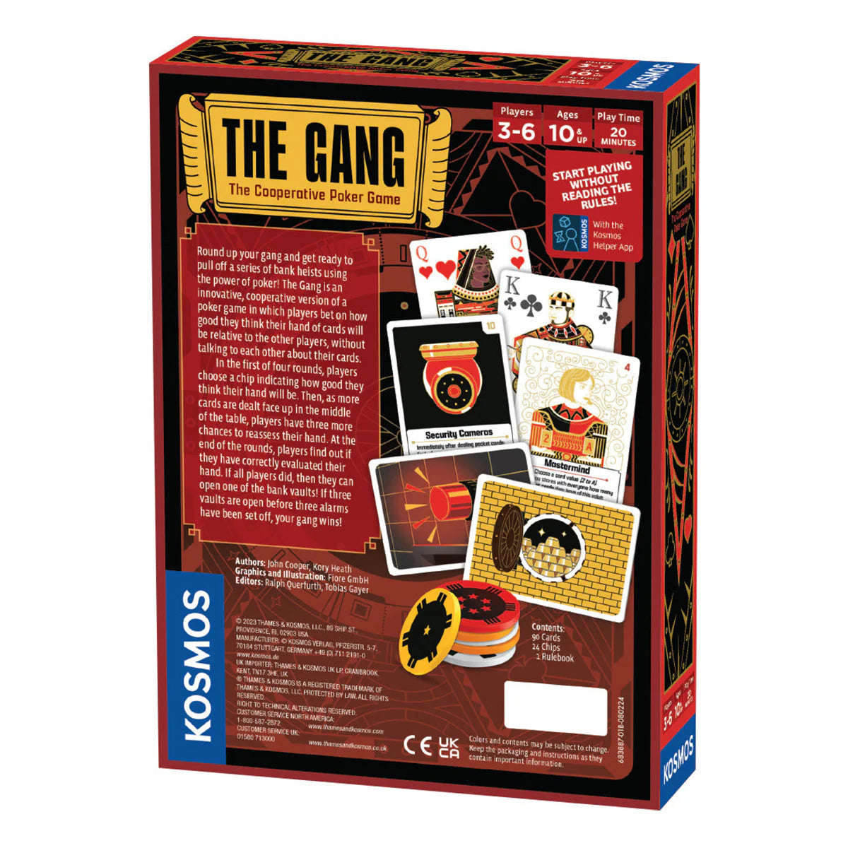 Rear view of the board game box for 'The Gang' by Kosmos on a white background