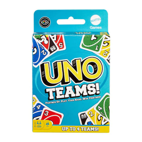 UNO Teams! card game packaging by Mattel on a white background