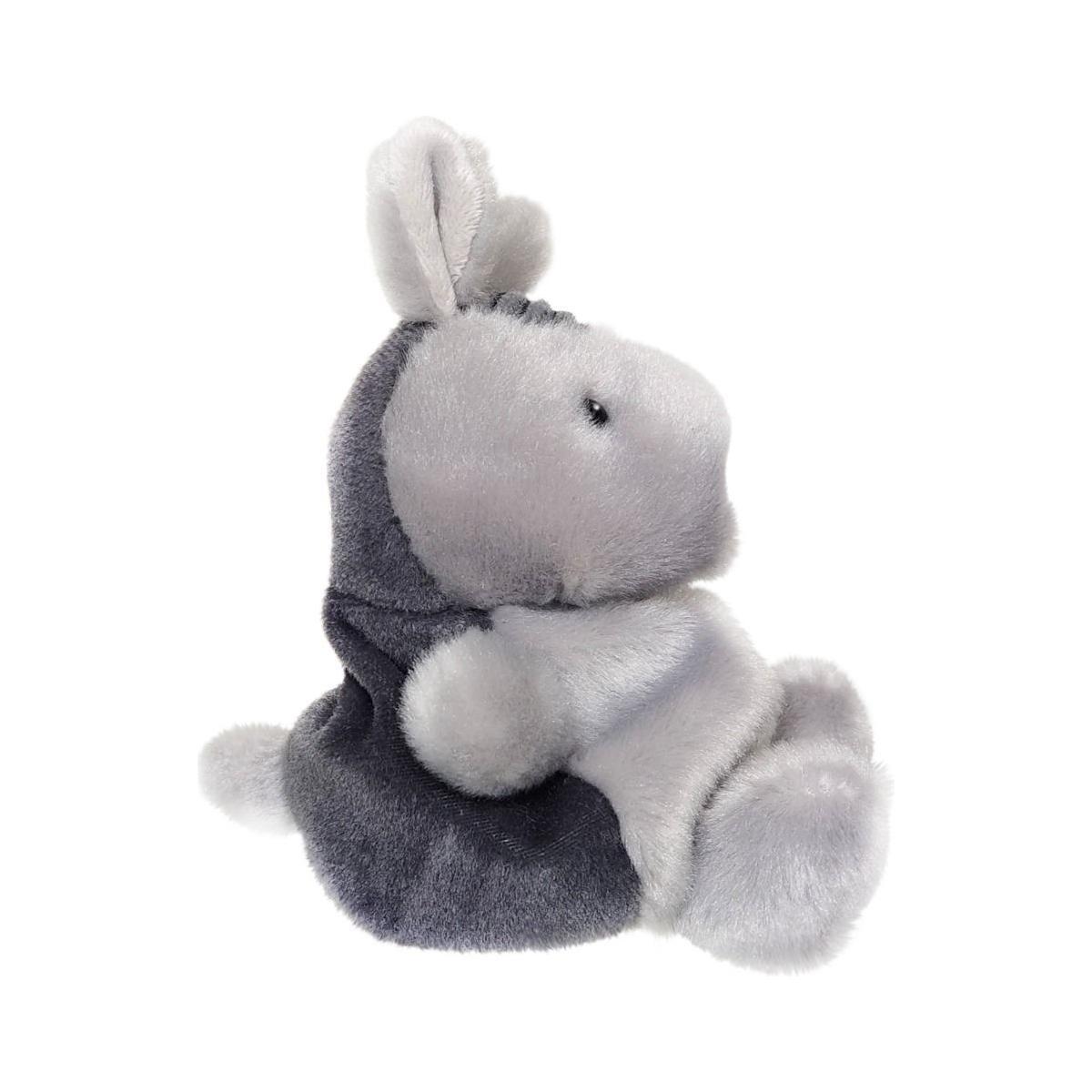 Palm Pal Antonia Armadillo by Twice as Sweet is a plush armadillo toy in soft gray tones, sitting upright with perked ears and a short tail, making it a charming gardening accent, shown in profile against a white background.