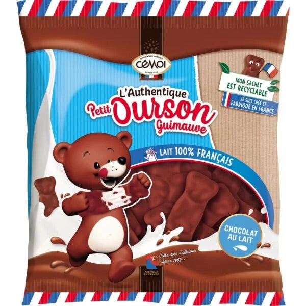 A 170g pack of Twice as Sweet Cemoi Chocolate and Marshmallow Teddy Bear (France), a classic French treat with fun cartoon bears on the package and delicious chocolate-coated marshmallow bears inside.