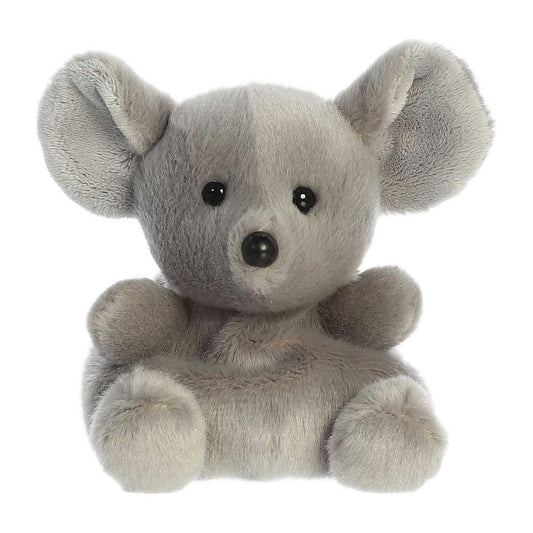 The Twice as Sweet Palm Pal Chatty Mouse is a plush gray mouse with large round ears, black button eyes, and a small nose, sitting upright against a white background—a cuddly companion for all ages.
