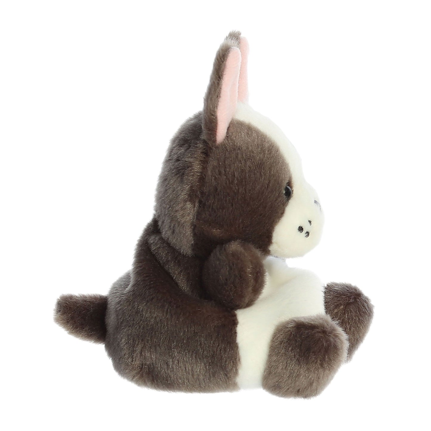 The Twice as Sweet Palm Pal Beau French Bulldog is a high-quality, palm-sized plush toy with soft fur and adorable details, shown sitting upright in profile and facing right—perfect for cuddling or gifting.