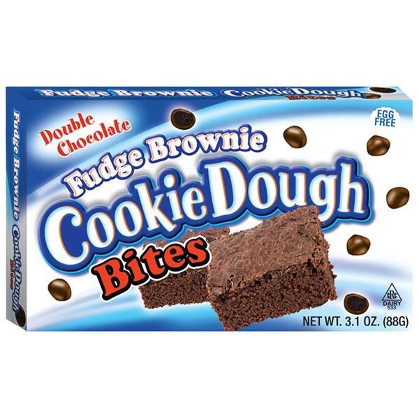 Twice as Sweet Fudge Brownie Cookie Dough Bites 88g (USA) are a classic American, egg-free double chocolate snack. The box features brownie squares, chocolate bites, and bold text on the front. Net weight: 3.1 oz (88g).