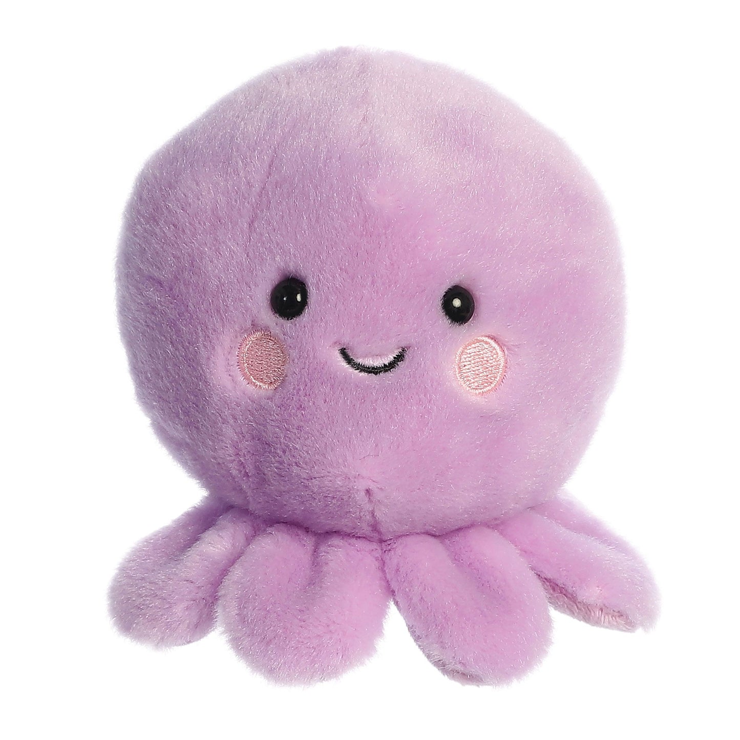Meet Palm Pal Oliver Octopus from Twice as Sweet—a cute, purple plush octopus with a round head, black eyes, a smiling mouth, pink cheeks, soft fuzzy texture, and short rounded tentacles.