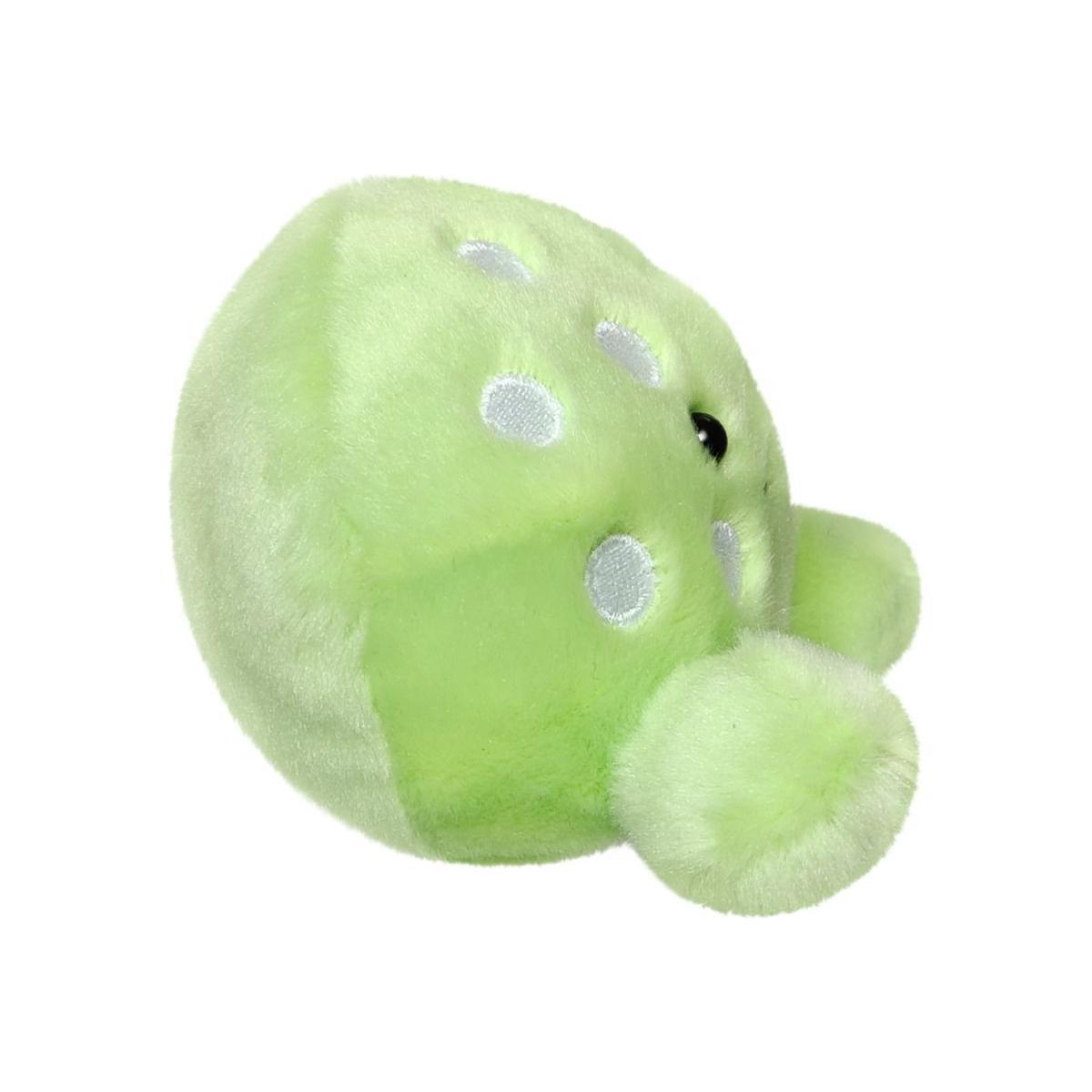 Palm Pal Steve Pickleball by Twice as Sweet is a soft, round, light green plush toy with white circular spots and small ears. Shown on a white background, its ideal for athletic sports fans and Steve Pickleball enthusiasts.