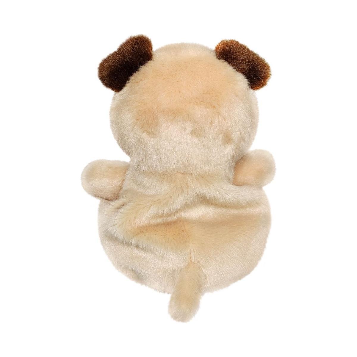 The Palm Pal Frankie Pug by Twice as Sweet is a plush toy with light beige fur, a small tail, and round dark brown ears. Shown from the back with arms slightly out, its the perfect cuddle companion.