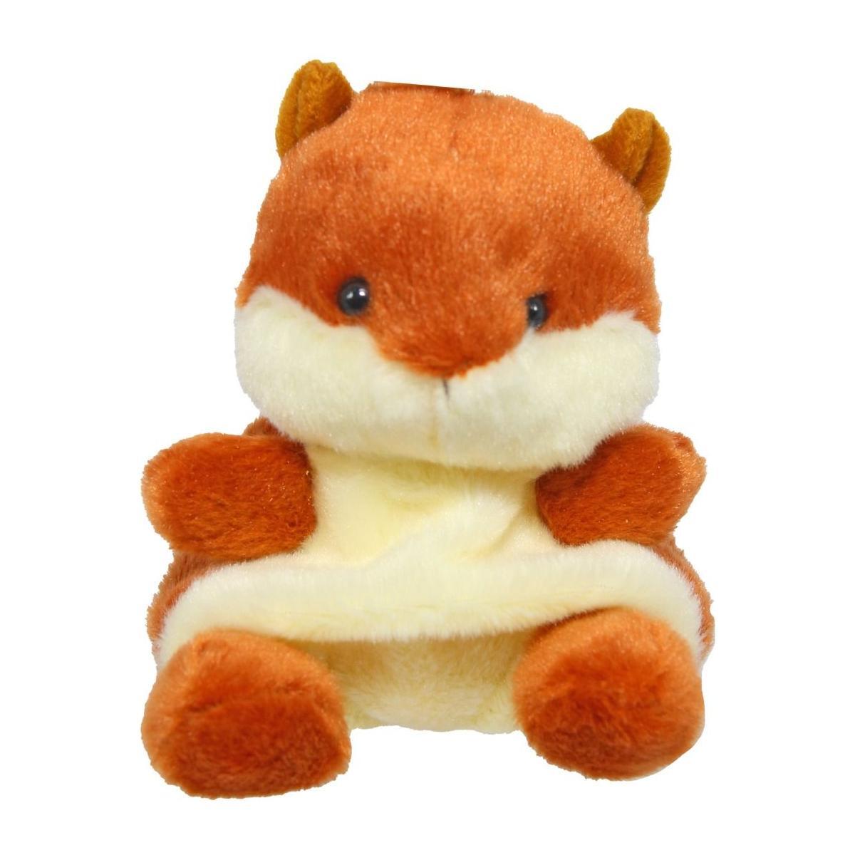 The Twice as Sweet Palm Pal Nibbles Red Squirrel is a soft, plush toy with orange and white fur, small ears, black eyes, and a cute chubby look, sitting upright like a bean pellet stuffed animal.