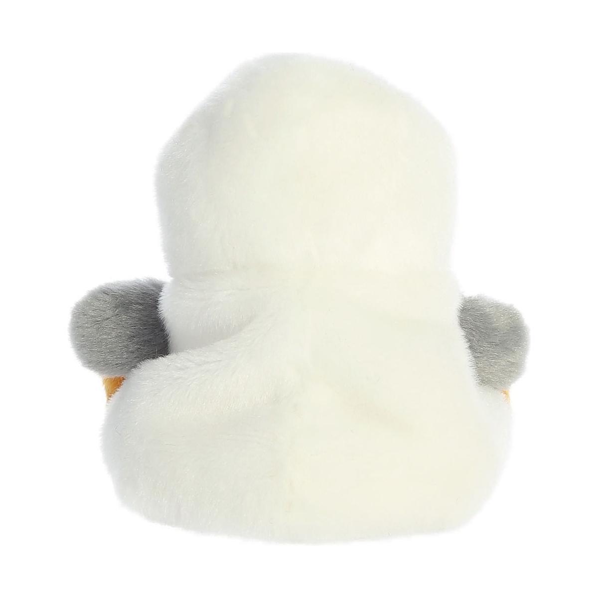 The Twice as Sweet Palm Pal Buoy Seagull with Fry is a plush toy featuring soft white fur, two gray wings, and small yellow details—perfect for bringing a bit of the beach to any picnic or playtime.
