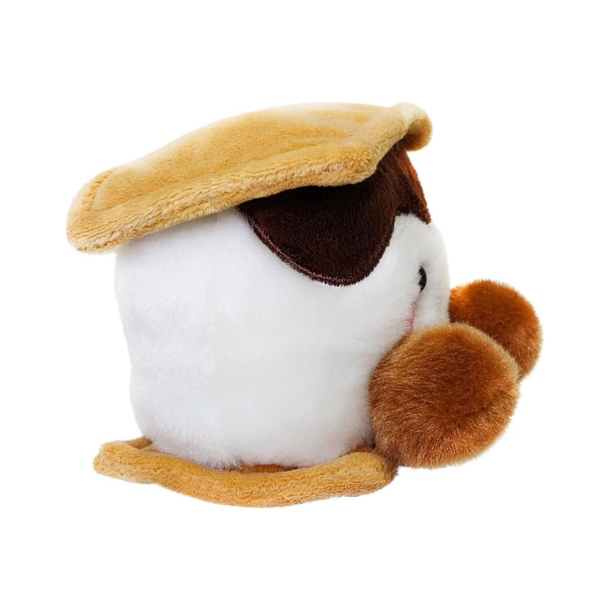The Palm Pal Toastee Smore plush by Twice as Sweet is a cozy marshmallow-shaped toy with cookie-like brown sides and fluffy brown arms, resembling a smore, shown against a white background.