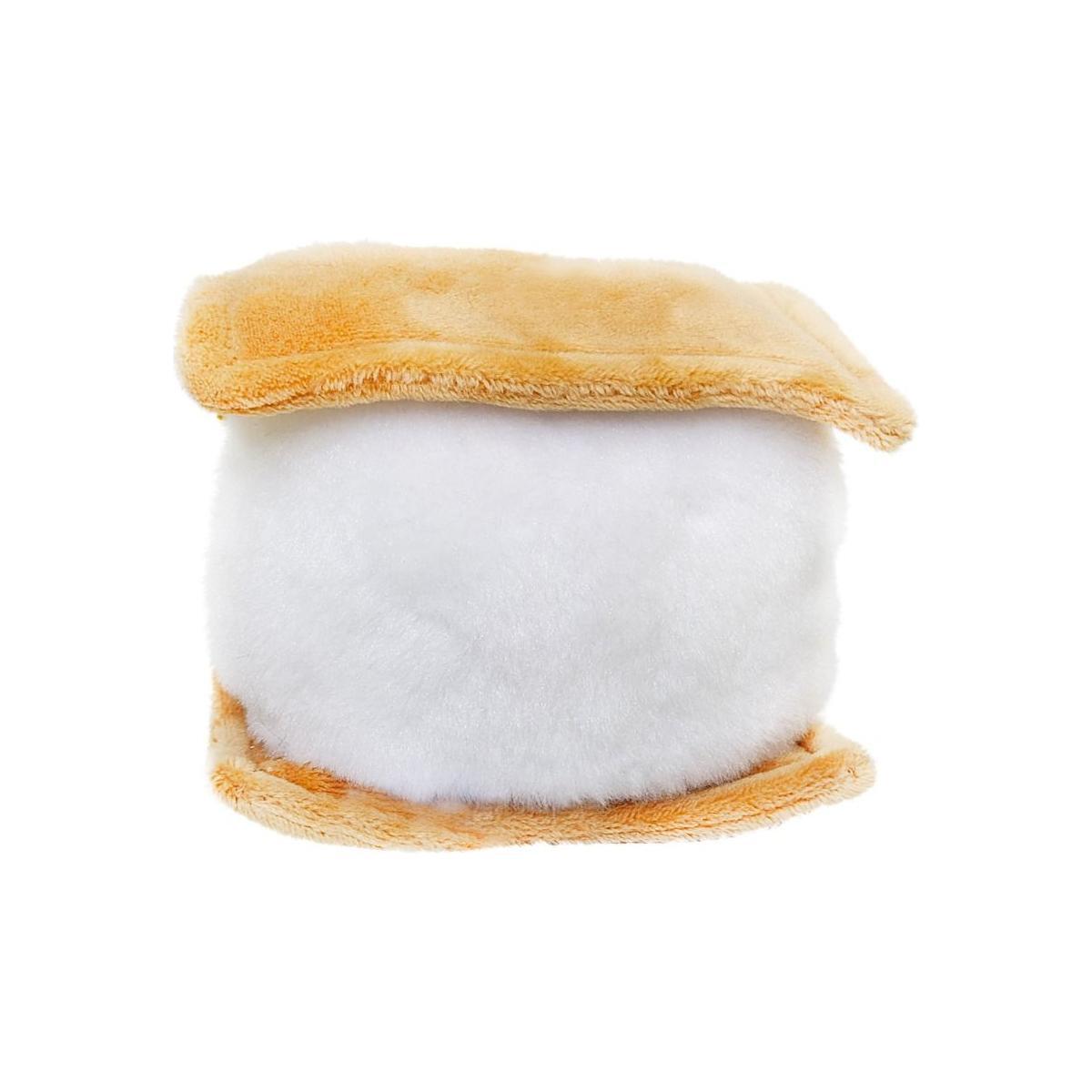 The Twice as Sweet Palm Pal Toastee Smore is a cozy plush shaped like a s’more, with a fluffy white center resembling marshmallow and soft tan top and bottom pieces for graham crackers.