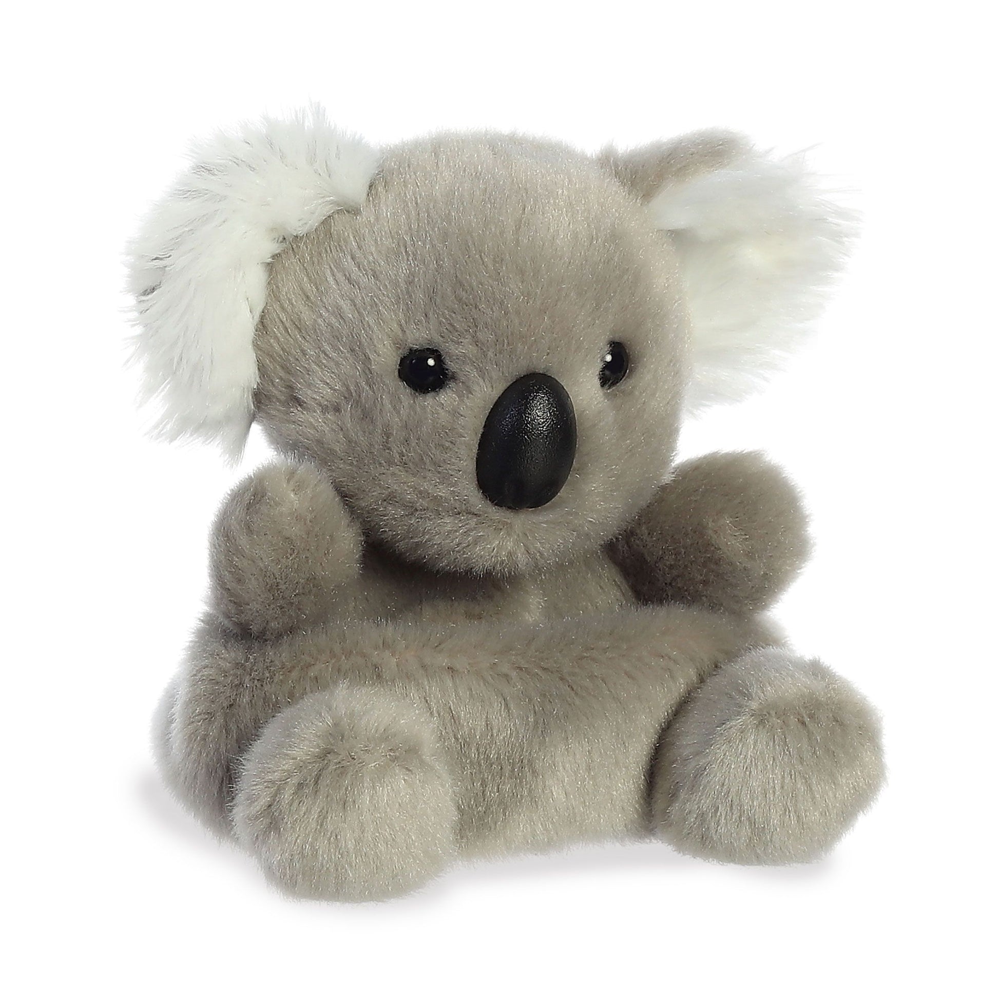 The Twice as Sweet Palm Pal Wiggles Koala is a small, plush toy with soft grey fur, white ear patches, black button eyes, and a black nose sitting upright against a white background.
