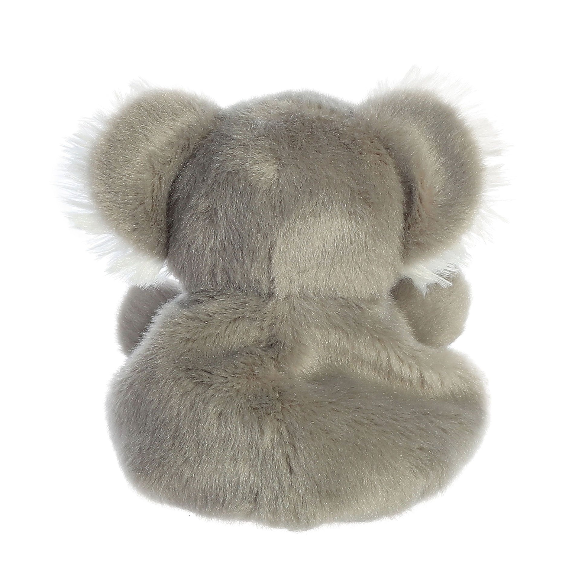 The Twice as Sweet Palm Pal Wiggles Koala plush is pictured from behind, showing its soft gray fur, fluffy round ears, and upright seated pose as a cute zoo stuffed animal.