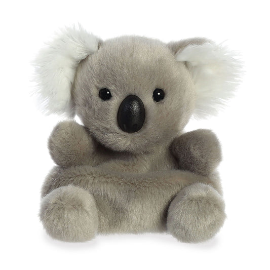 The Twice as Sweet Palm Pal Wiggles Koala is a plush toy featuring soft gray fur, white fluffy ears, black eyes, and a large black nose. This adorable zoo stuffed animal sits upright against a white background—perfect for all ages.